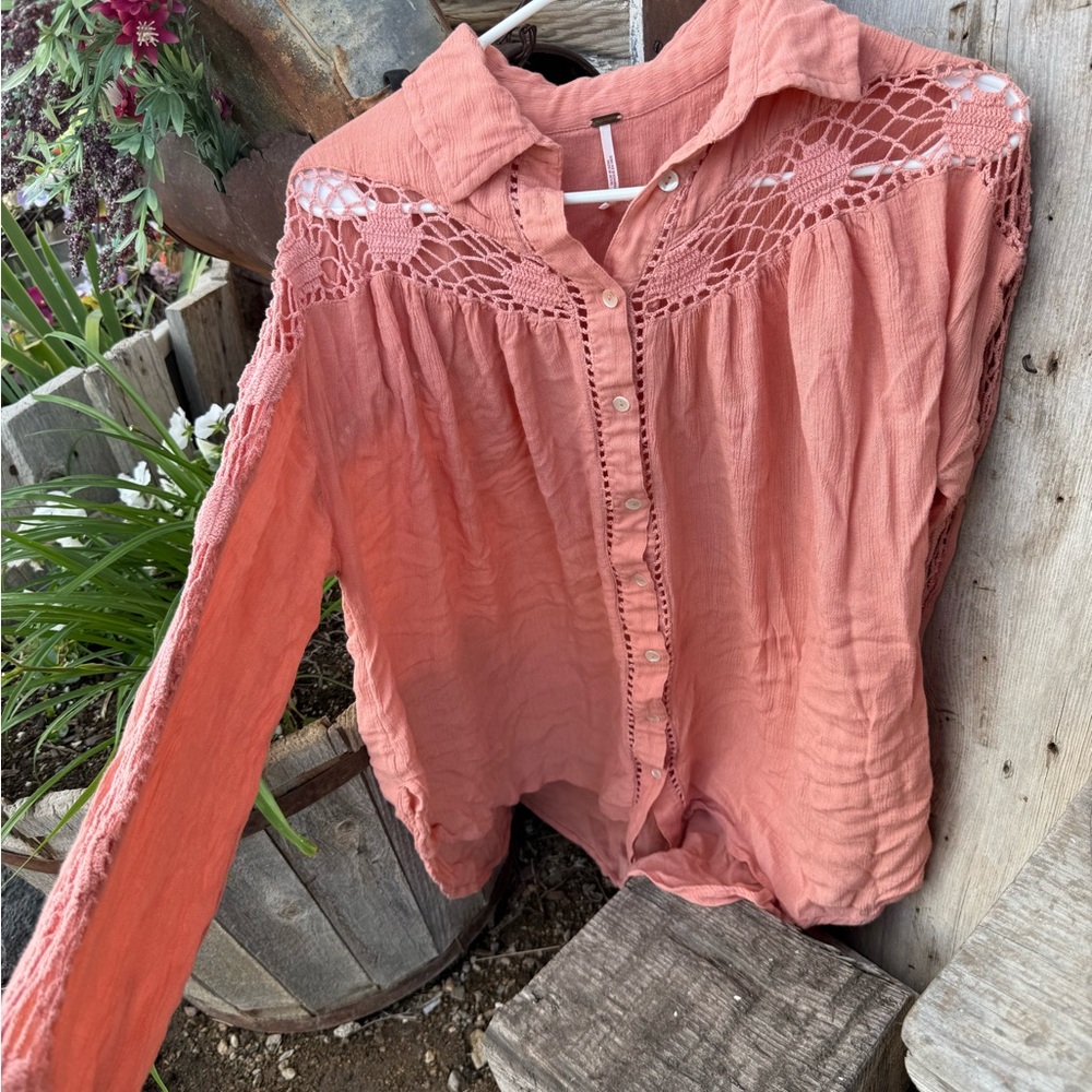 Coral Lace Detail Women's Top